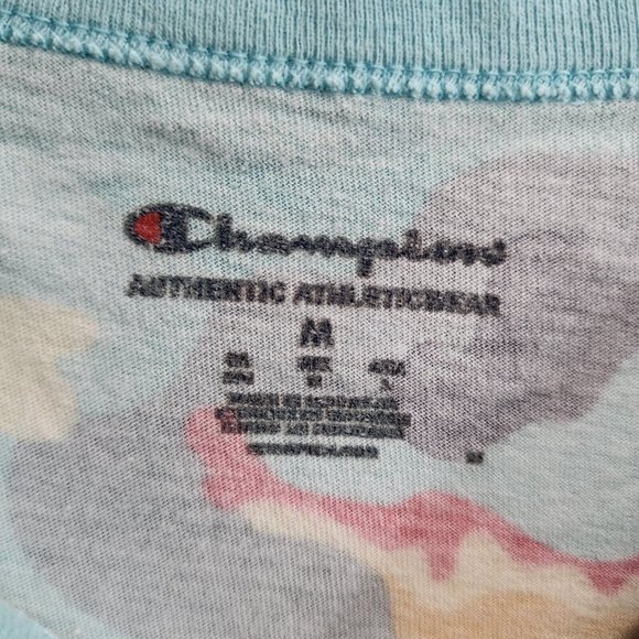 Champion Abstract Blue Camouflage AOP Logo Crewneck Short Sleeve T Shirt Size M - Picture 3 of 10